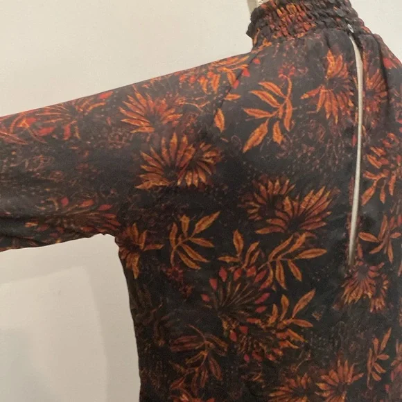 H&M Black & Orange Floral Long Sleeve Blouse Women’s Size 6 Boho Fall Top - Picture 7 of 12